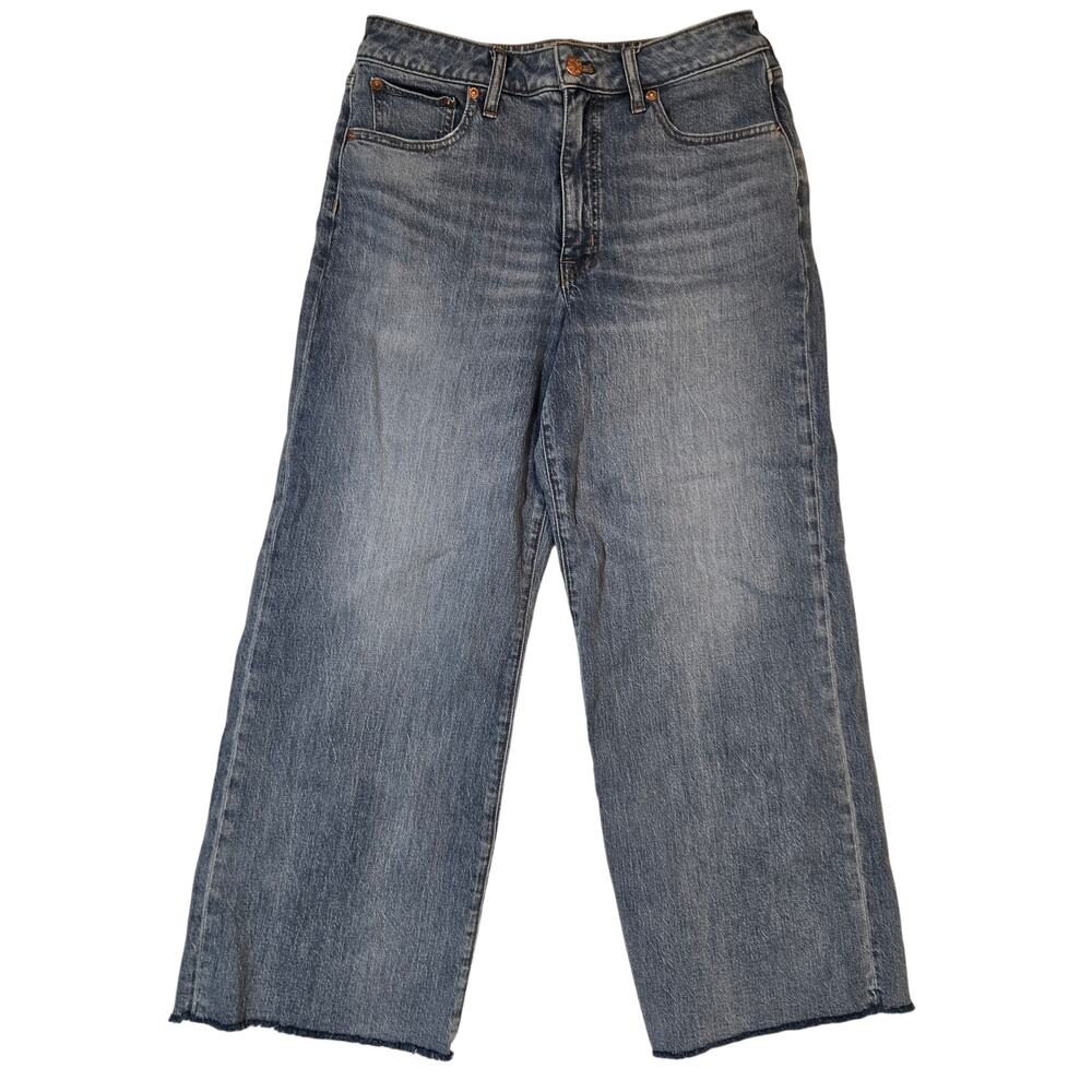 J.Crew Wide Leg Crop Jeans Womens 27 Blue Medium Wash Cropped Raw Hem Denim